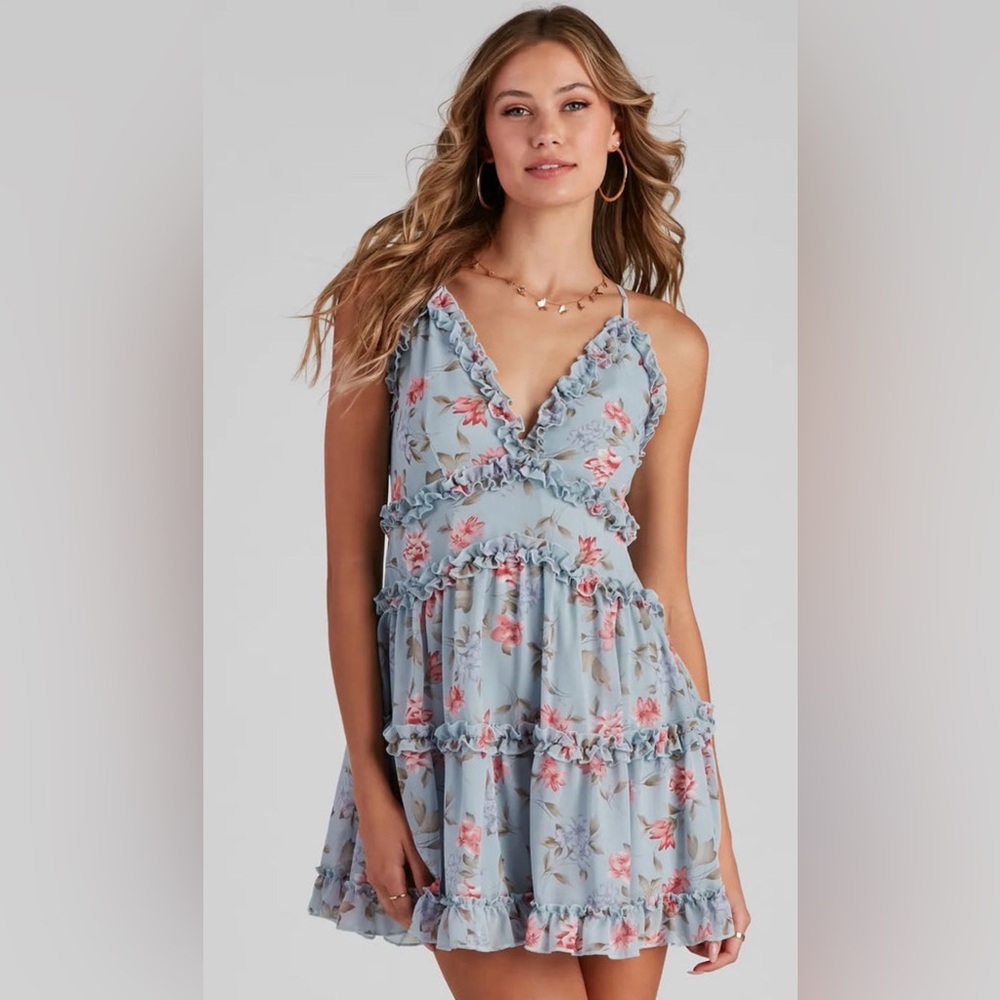 Windsor Blue Floral Backless Dress